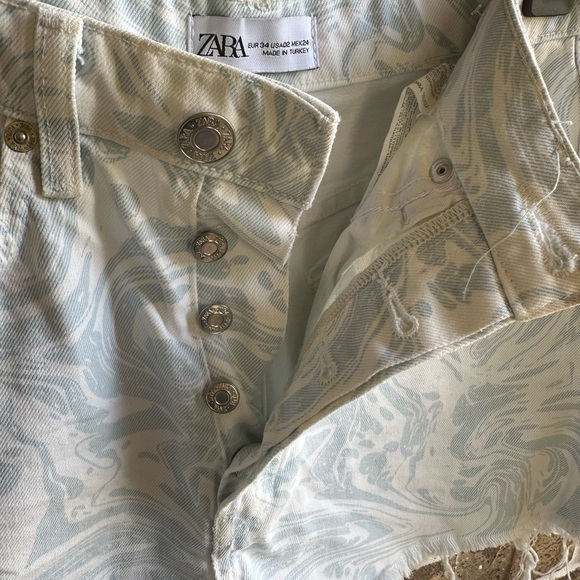 Zara Blue Jean Shorts Distressed High-Waisted - Picture 4 of 7